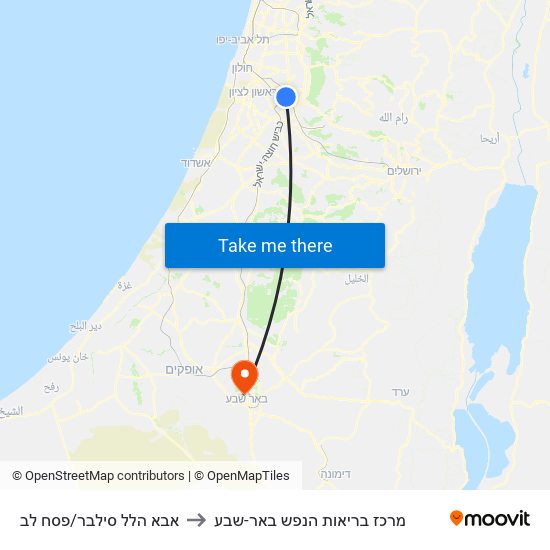 אבא הלל סילבר/פסח לב to מרכז בריאות הנפש באר-שבע map