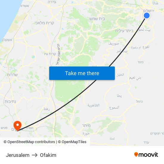Jerusalem to Ofakim map