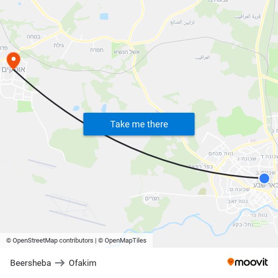 Beersheba to Ofakim map