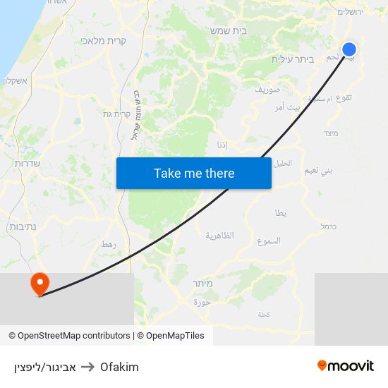 אביגור/ליפצין to Ofakim map