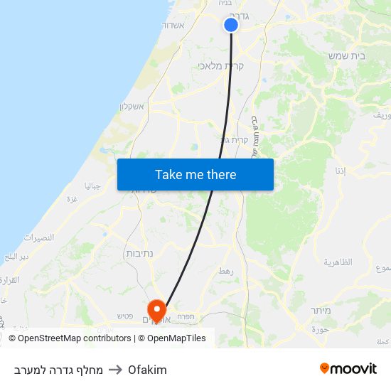 מחלף גדרה למערב to Ofakim map