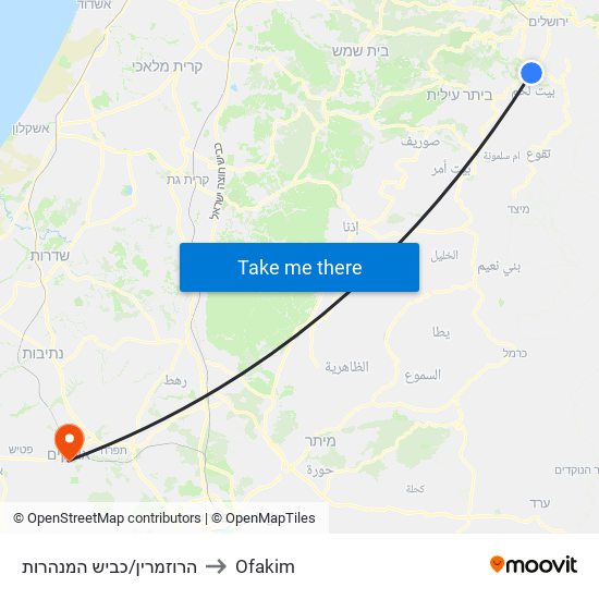 הרוזמרין/כביש המנהרות to Ofakim map