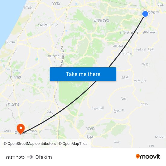 כיכר דניה to Ofakim map