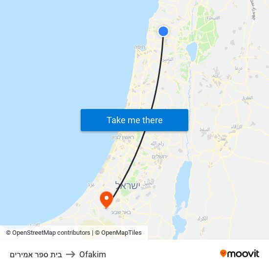 בית ספר אמירים to Ofakim map