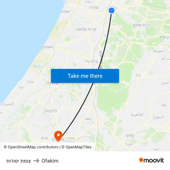 צומת יסודות to Ofakim map