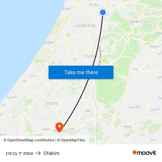 צומת יד בנימין to Ofakim map