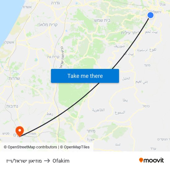 מוזיאון ישראל/וייז to Ofakim map