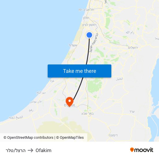 הרצל/טלר to Ofakim map