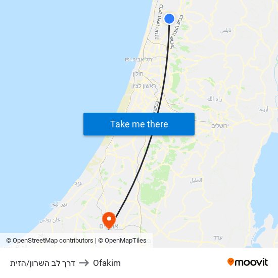 דרך לב השרון/הזית to Ofakim map