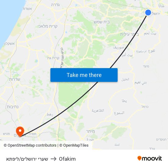 שערי ירושלים/ליפתא to Ofakim map