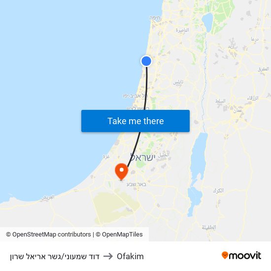 דוד שמעוני/גשר אריאל שרון to Ofakim map