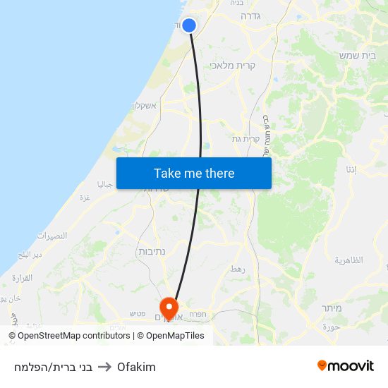 בני ברית/הפלמח to Ofakim map