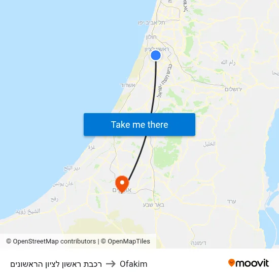 רכבת ראשון לציון הראשונים to Ofakim map