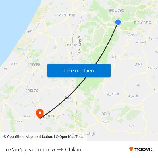 שדרות נהר הירקון/נחל לוז to Ofakim map