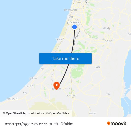 ת. רכבת באר יעקב/דרך החיים to Ofakim map