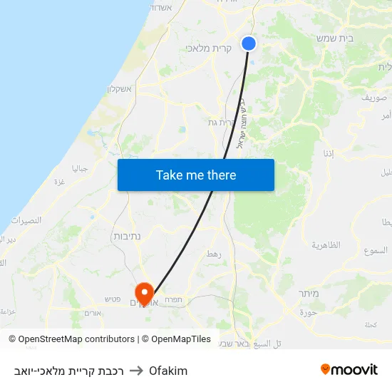 רכבת קריית מלאכי-יואב to Ofakim map