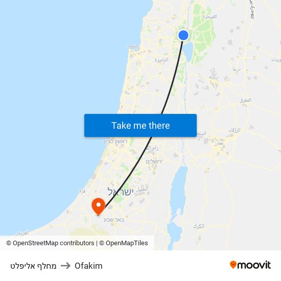 מחלף אליפלט to Ofakim map