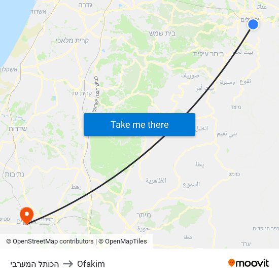 הכותל המערבי to Ofakim map