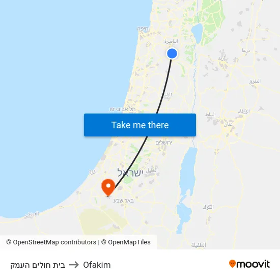 בית חולים העמק to Ofakim map