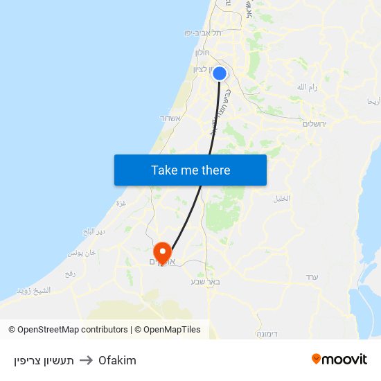 תעשיון צריפין to Ofakim map