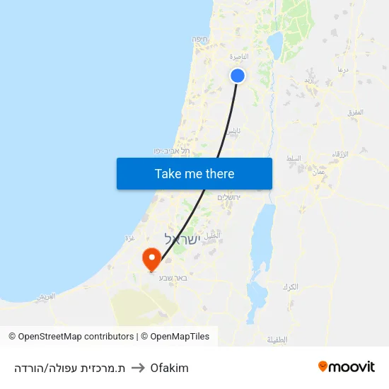 ת.מרכזית עפולה/הורדה to Ofakim map