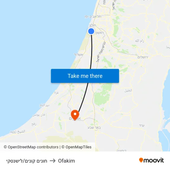 Honim Konim/Lishanski to Ofakim map