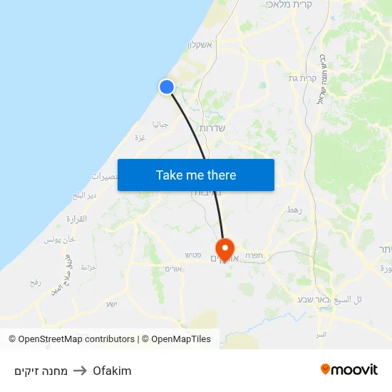 מחנה זיקים to Ofakim map