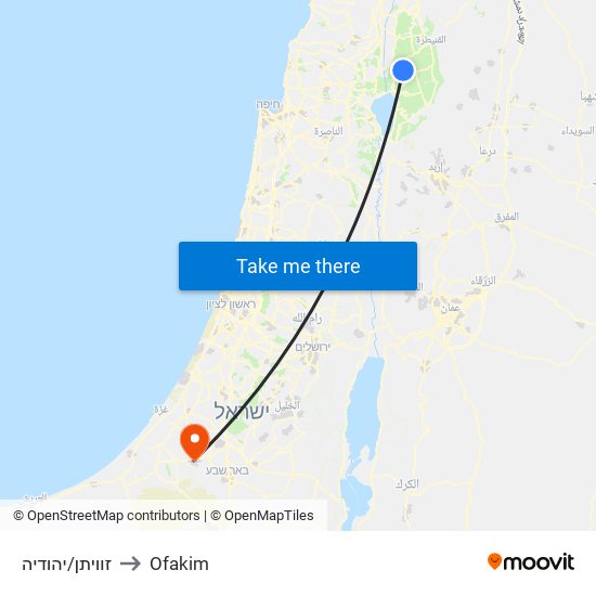 זוויתן/יהודיה to Ofakim map