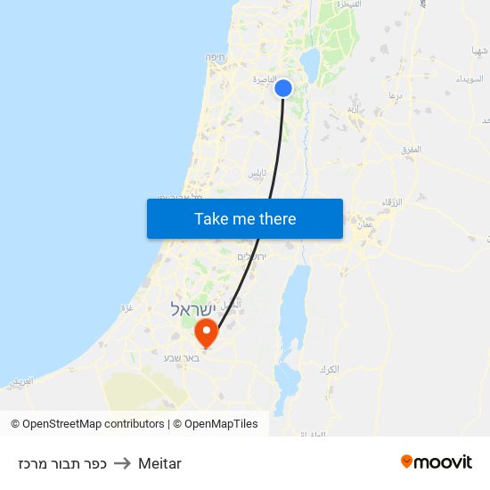 כפר תבור מרכז to Meitar map