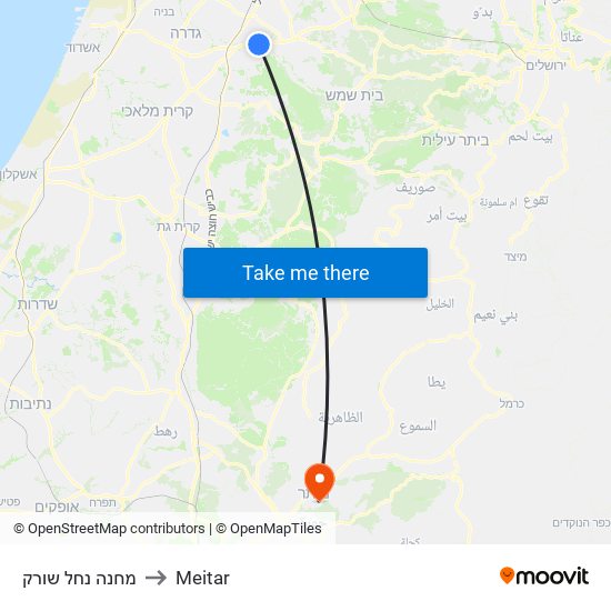 מחנה נחל שורק to Meitar map