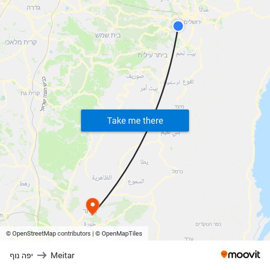 יפה נוף to Meitar map