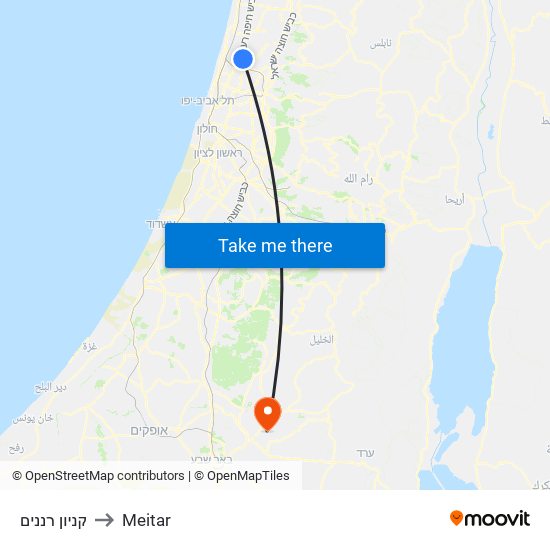 קניון רננים to Meitar map