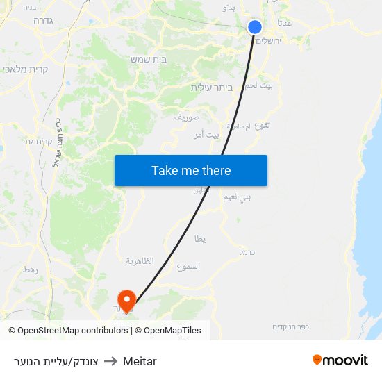 צונדק/עליית הנוער to Meitar map