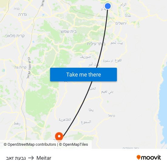 גבעת זאב to Meitar map
