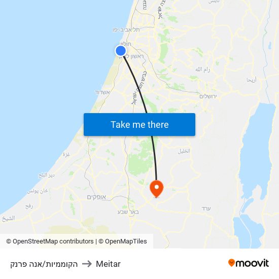 הקוממיות/אנה פרנק to Meitar map