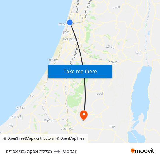 מכללת אפקה/בני אפרים to Meitar map