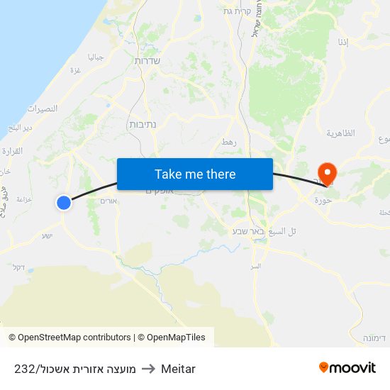 מועצה אזורית אשכול/232 to Meitar map