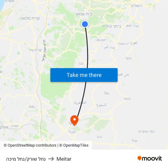 נחל שורק/נחל מיכה to Meitar map