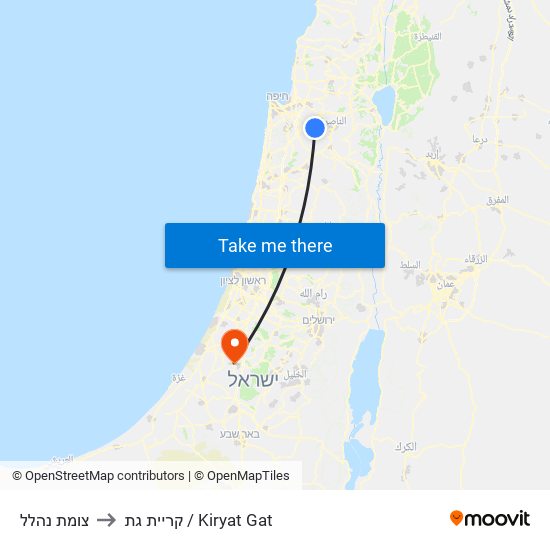 צומת נהלל to קריית גת / Kiryat Gat map