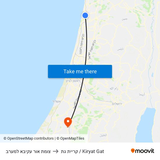 צומת אור עקיבא למערב to קריית גת / Kiryat Gat map