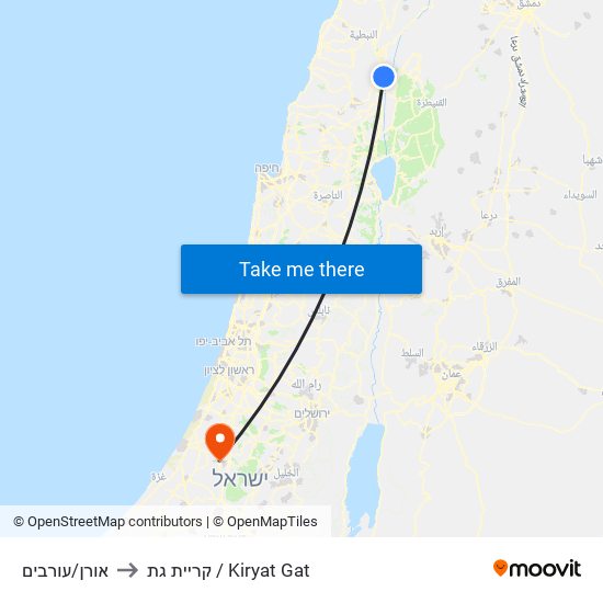 אורן/עורבים to קריית גת / Kiryat Gat map