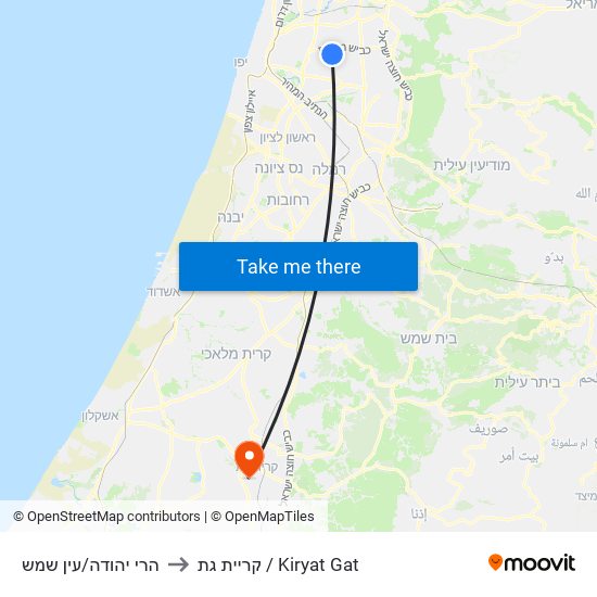 הרי יהודה/עין שמש to קריית גת / Kiryat Gat map