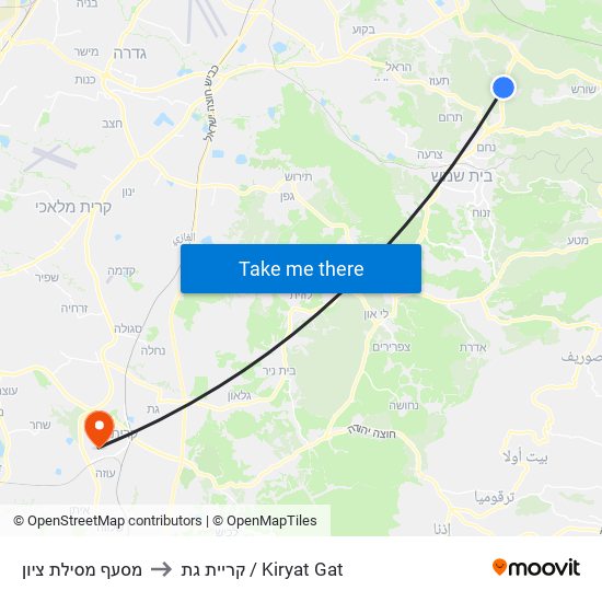 מסעף מסילת ציון to קריית גת / Kiryat Gat map