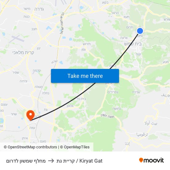 מחלף שמשון לדרום to קריית גת / Kiryat Gat map