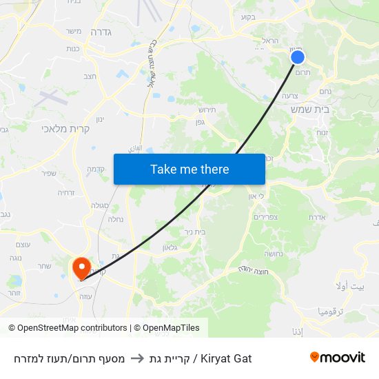 מסעף תרום/תעוז למזרח to קריית גת / Kiryat Gat map