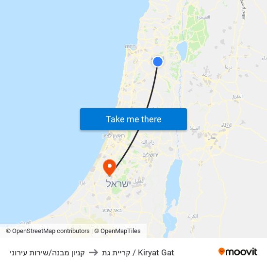 קניון מבנה/שירות עירוני to קריית גת / Kiryat Gat map