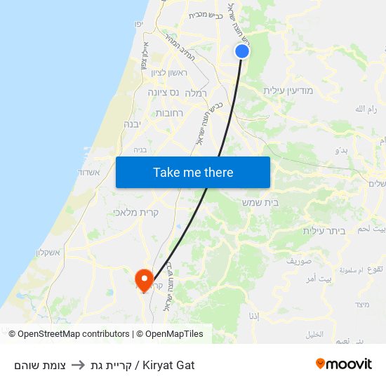 צומת שוהם to קריית גת / Kiryat Gat map
