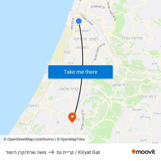 משה שרת/קרן היסוד to קריית גת / Kiryat Gat map