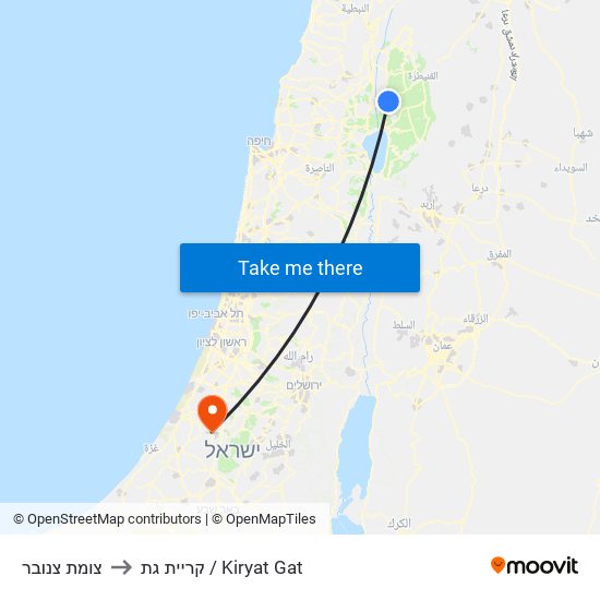 צומת צנובר to קריית גת / Kiryat Gat map