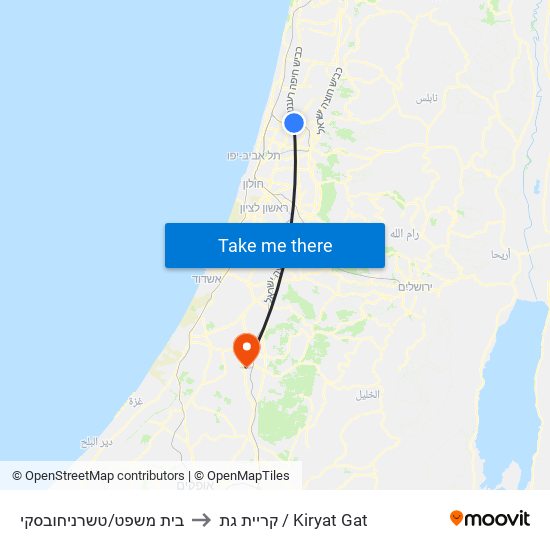 בית משפט/טשרניחובסקי to קריית גת / Kiryat Gat map